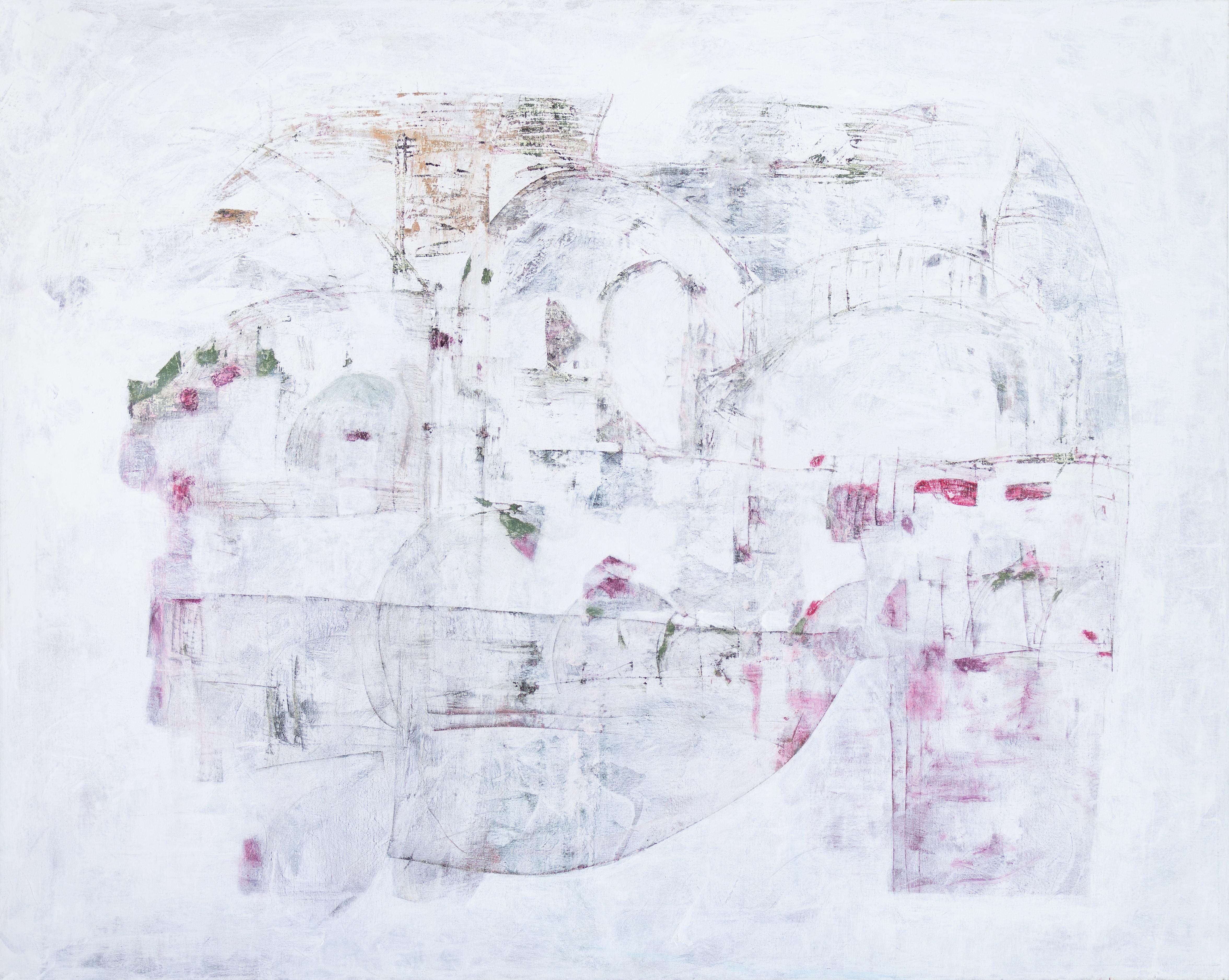 „Abstrak in Weiß mit Rot- und Erdtönen“ – Painting von Tom Reno