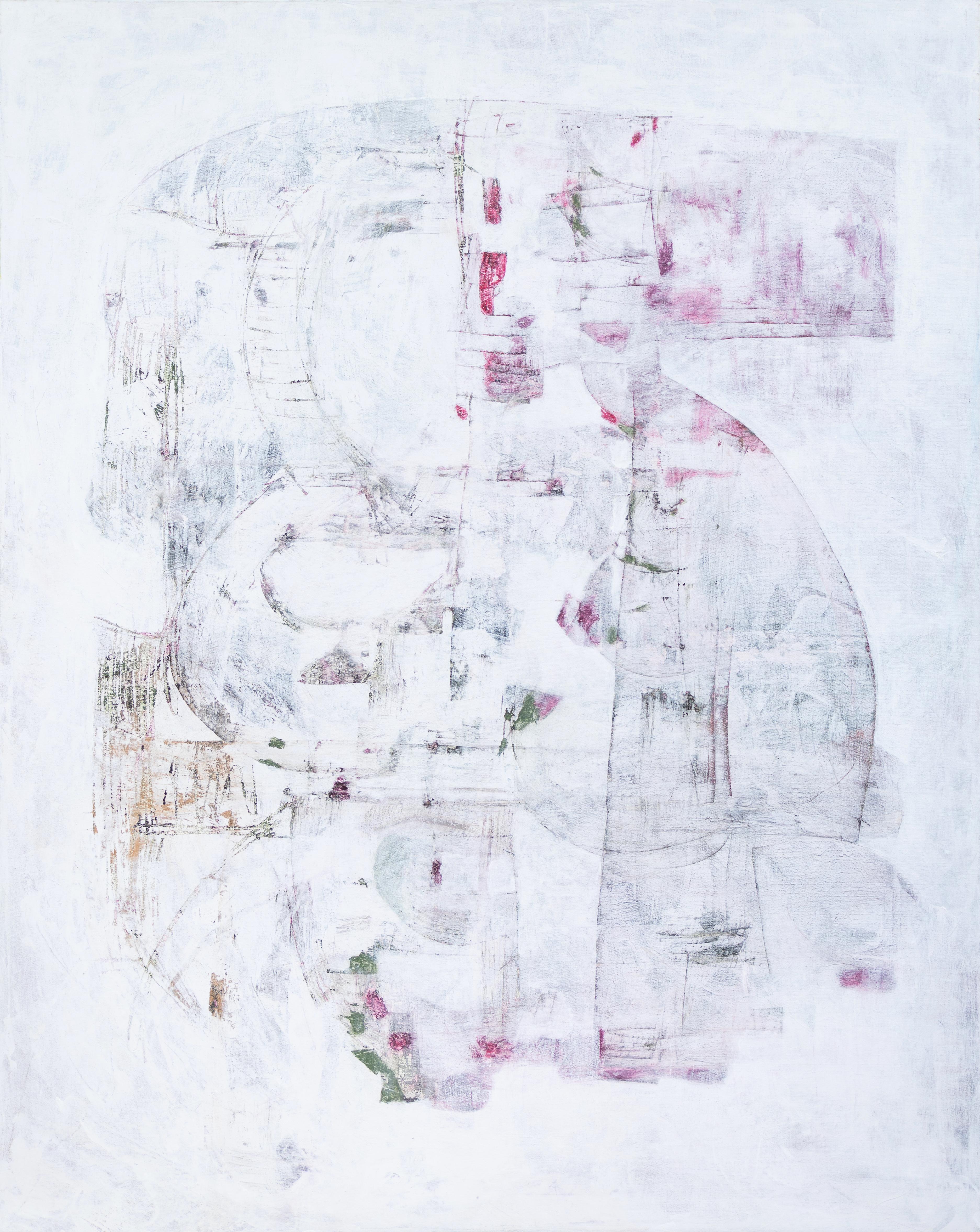 Abstract Painting Tom Reno - "Abstrait en blanc avec des tons rouges et terreux"