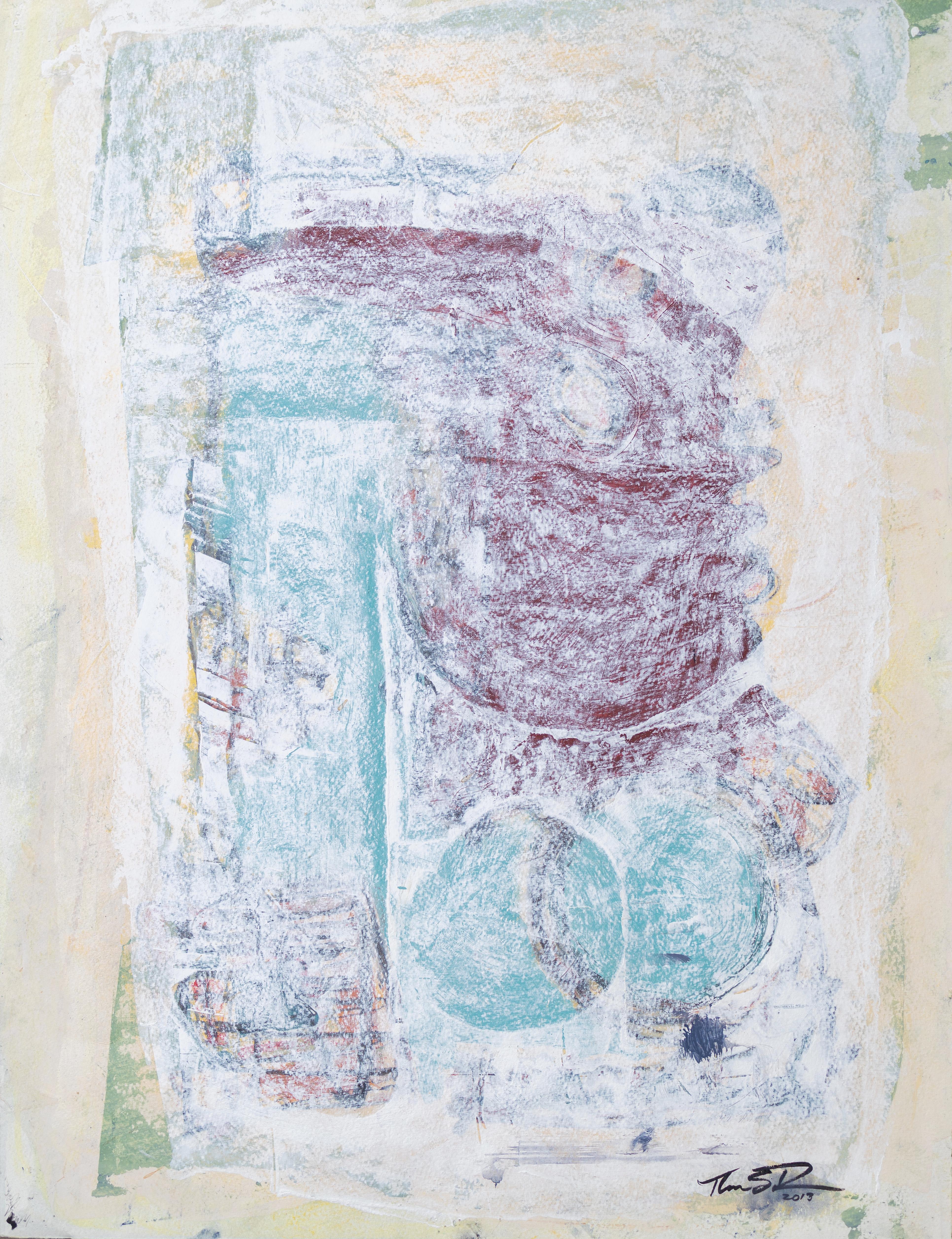 Abstract Painting di Tom Reno - Forme astratte avvolte nel bianco