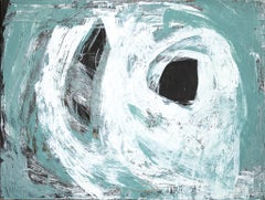 "Adrift" Large Abstract Gestural Painting on Canvas Turquoise Teal Black White