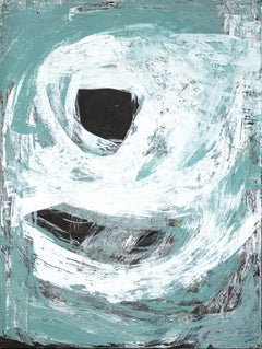 "Alla deriva" Pittura astratta gestuale di grandi dimensioni su tela Turchese, verde acqua, bianco e nero