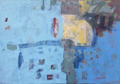 "Sky Blue and Multi Color Abstract" Large Painting Cobalt Yellow Red Gestural