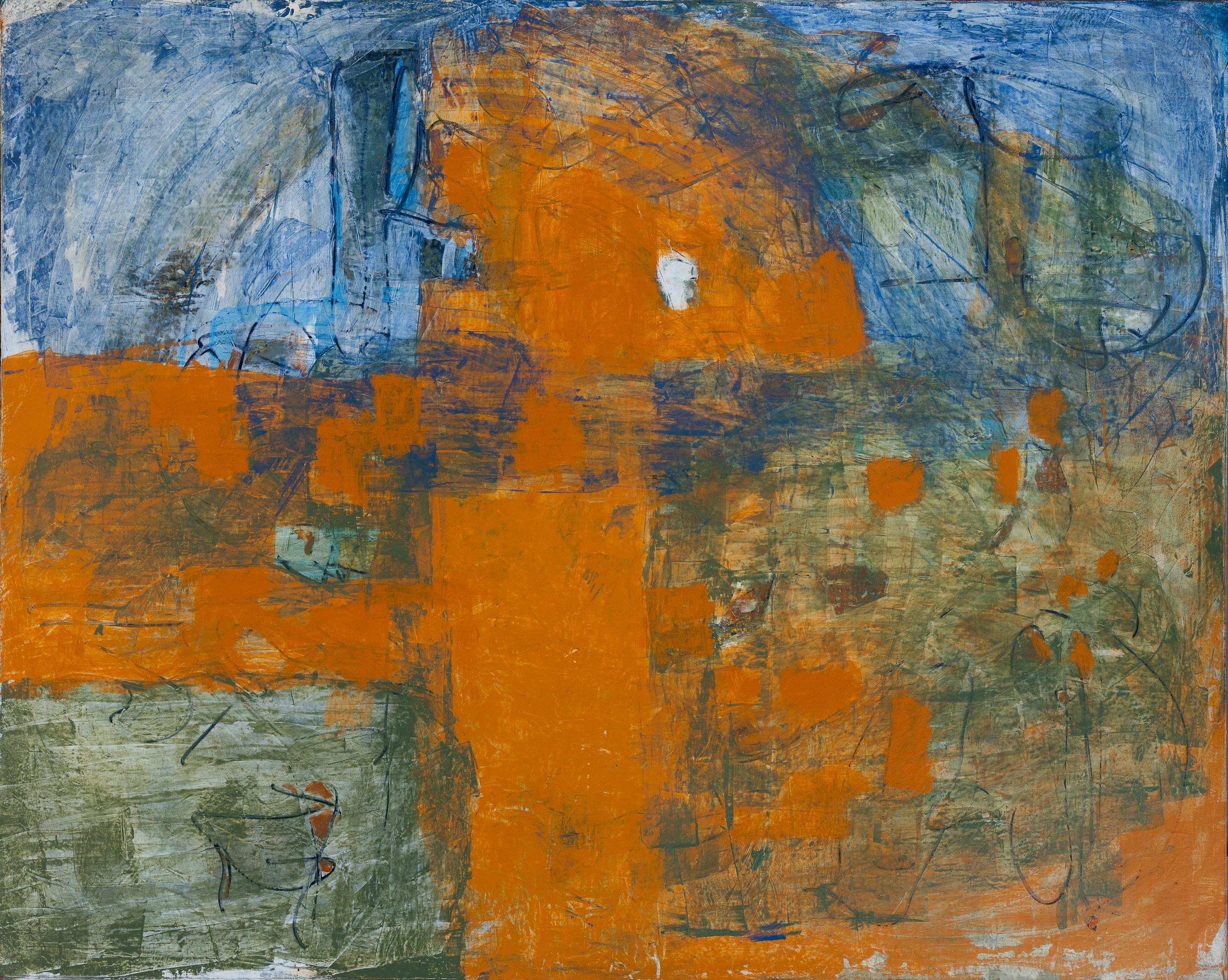Abstrait bleu et orange avec accents verts par Tom Reno
Acrylique sur toile  
60