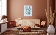 Slate Blue Abstract with Yellow and Green