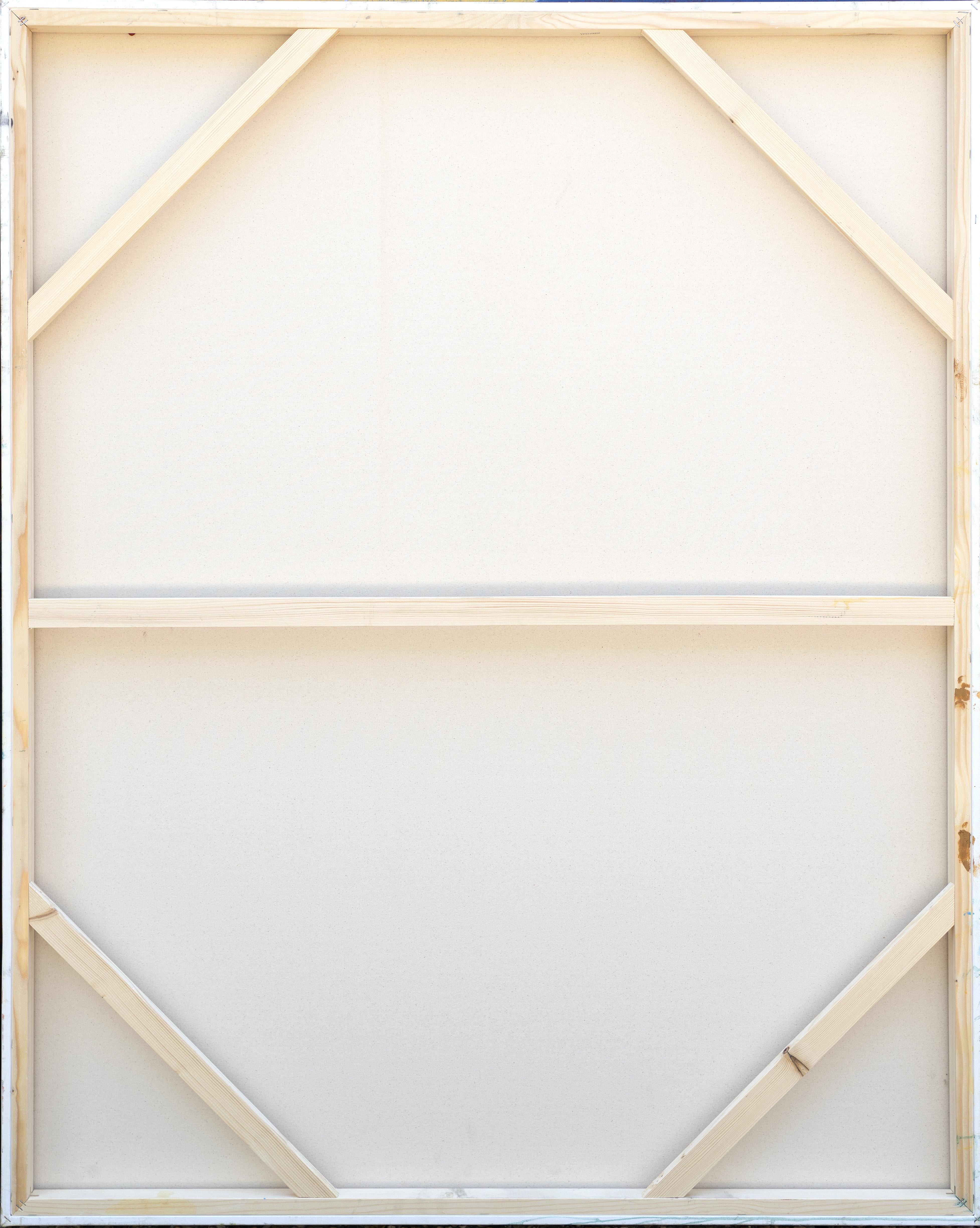 Blu, ocra, bianco e nero astratto - Painting di Tom Reno