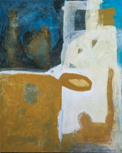 Blu, ocra, bianco e nero astratto