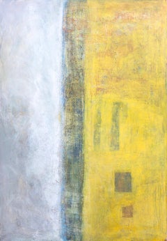 Peinture abstraite grise et jaune avec sérigraphie