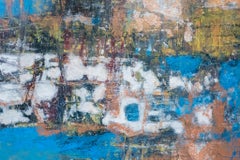 Large Abstract Expressionist Gestural Painting Blue, Black, Rust, Cream, Gold