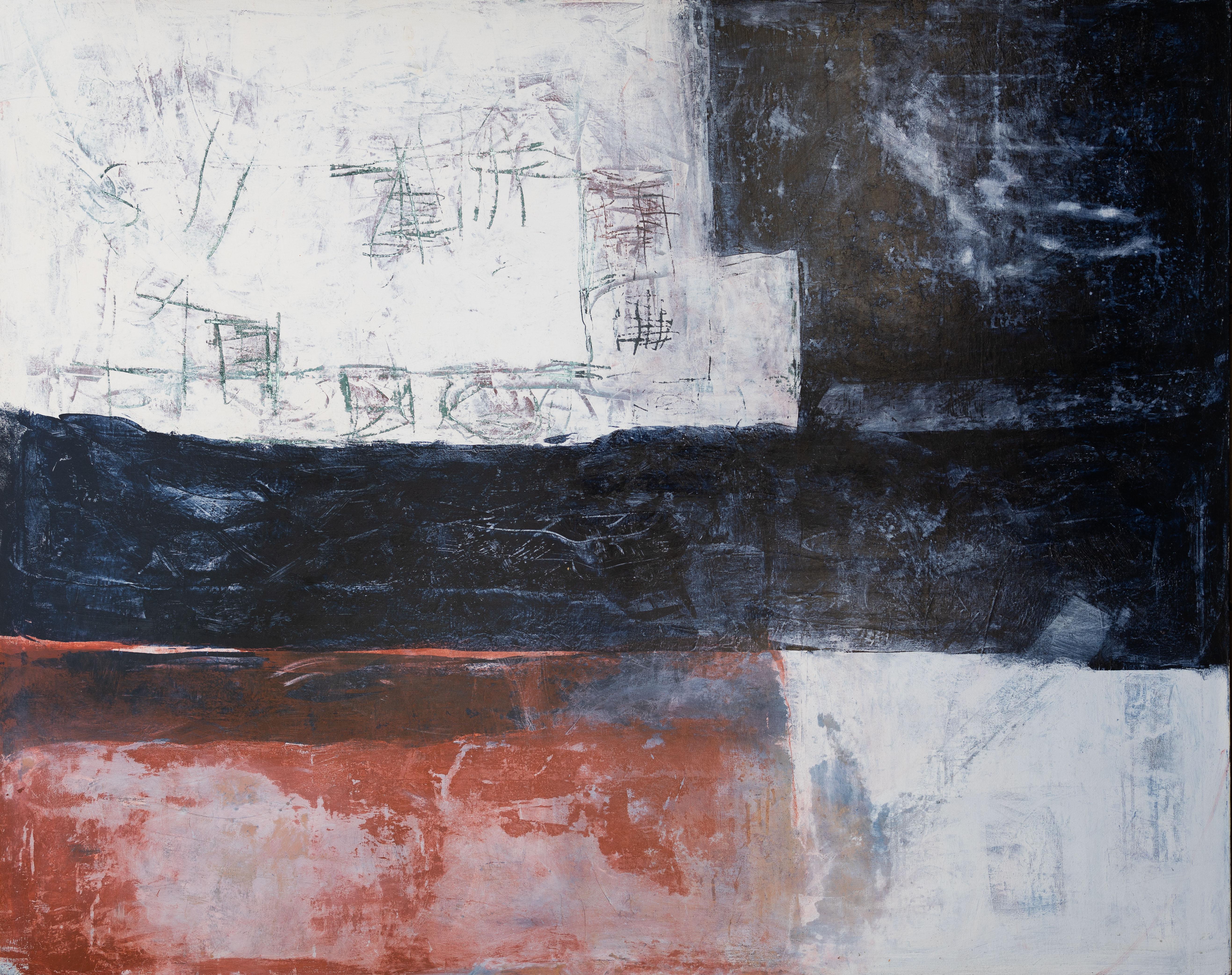Grande peinture abstraite gestuelle en couleur rouge, noire et blanche - Noir Abstract Painting par Tom Reno