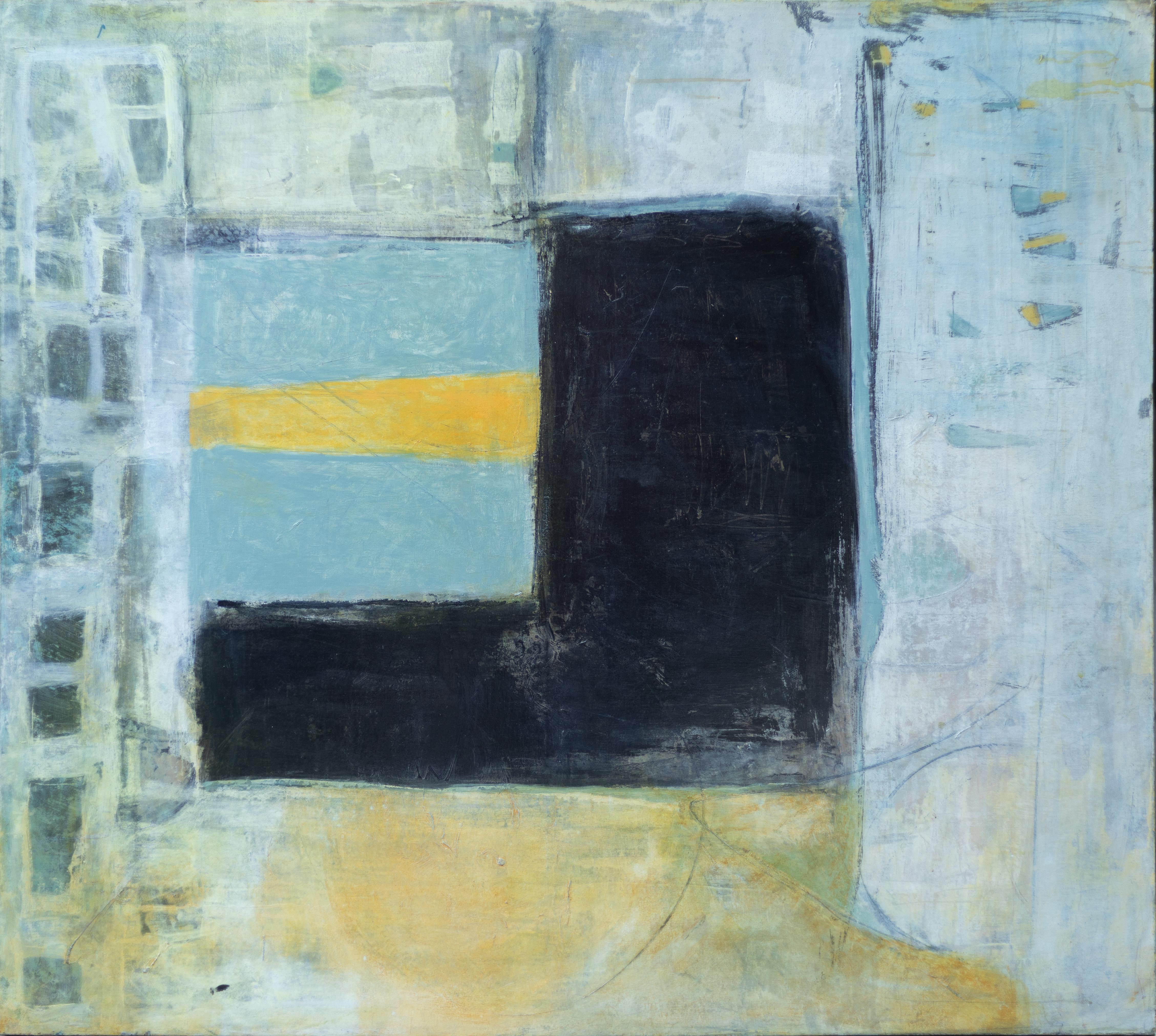 Tom Reno Abstract Painting - "New York, New York"  Gestural Color Field Painting Black Blue Yellow Turquoise 
