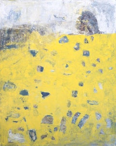 „Gelb-graues, mehrlagiges, abstraktes Acryl auf Leinwand