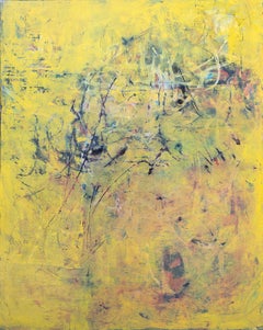 Grande peinture à l'acrylique sur toile « Yellow with Emerging Gestures »
