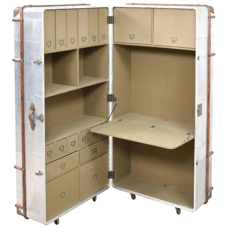 Tom Richards Trunk Secretary Cabinet Desk, Polished Aluminum