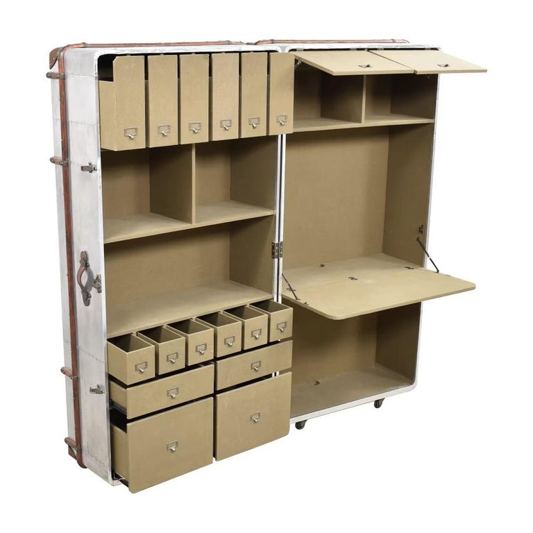 Tom Richards Trunk Secretary Cabinet Desk, Polished Aluminum