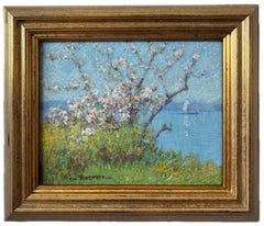 Tom Robertson British Impressionist oil painting of blossom on the Loire