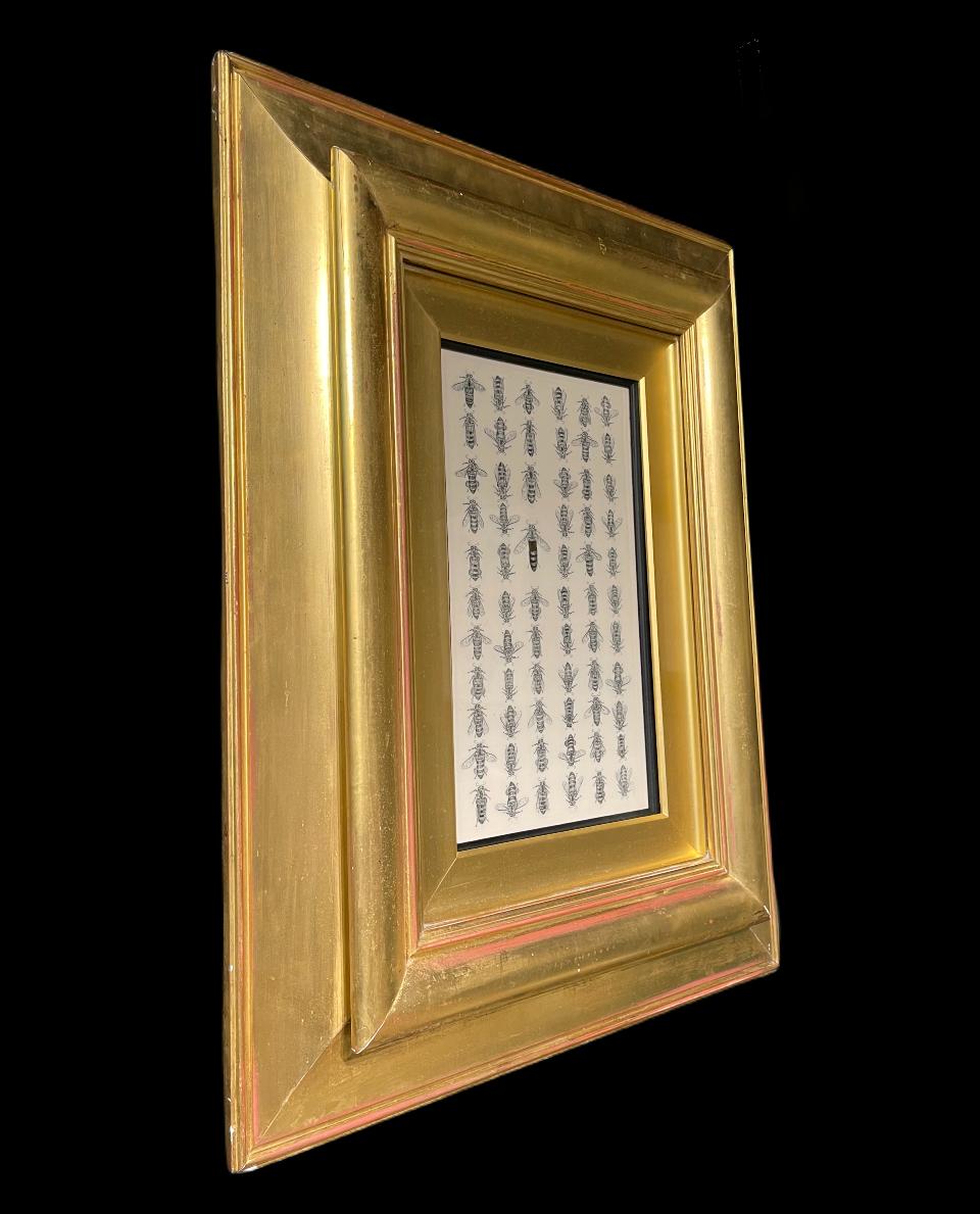 Bee columns, in a water-gilded frame, circa 1870 - Realist Mixed Media Art by Tom Rooth