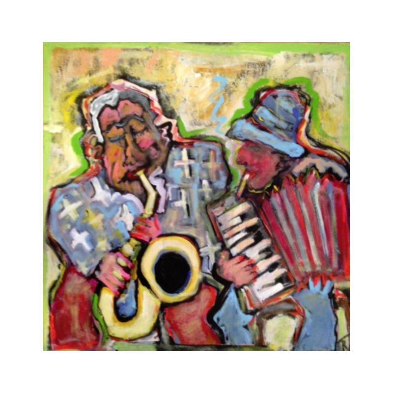 Figurative Painting di Tom Russell - Musicisti di strada Oslo (Originale)