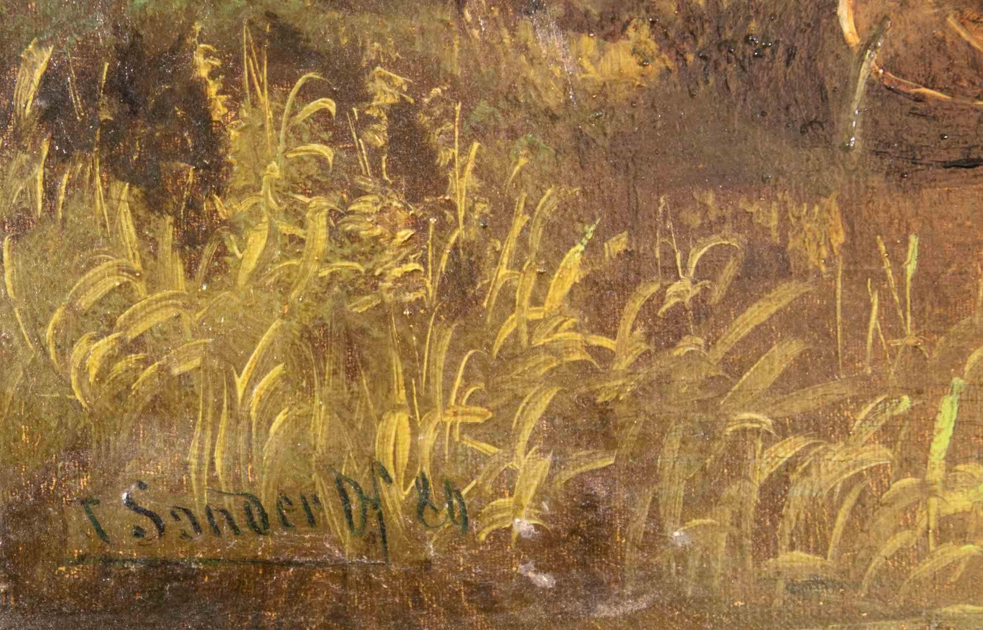 Le lac -  Peinture à l'huile attribuée à Tom Sander - 1989 en vente 1