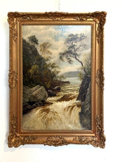 Tom Seymour (British, 1844-1904) Olio antico su tela, Paesaggio, Cornice dorata