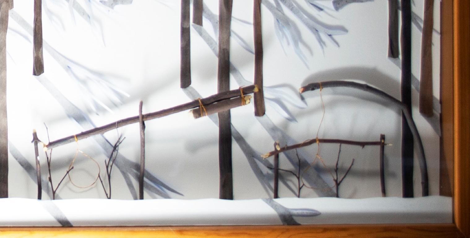 Art : 16 x 48 x 2 5/8 pouces
Construction en médias mixtes, signée au verso

L'artiste Tom Shelton crée des constructions et des peintures très innovantes traitant des animaux dans leur habitat naturel. Il a obtenu une licence en botanique à