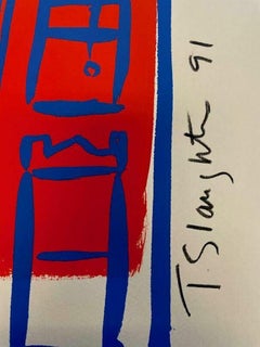 Tom Slaughter Modern Cityscape Original Acrylic Painting on Paper 1991 Unframed