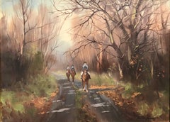 Horse Riding in Forest, Traditional Oil Painting of Countryside by Irish Artist