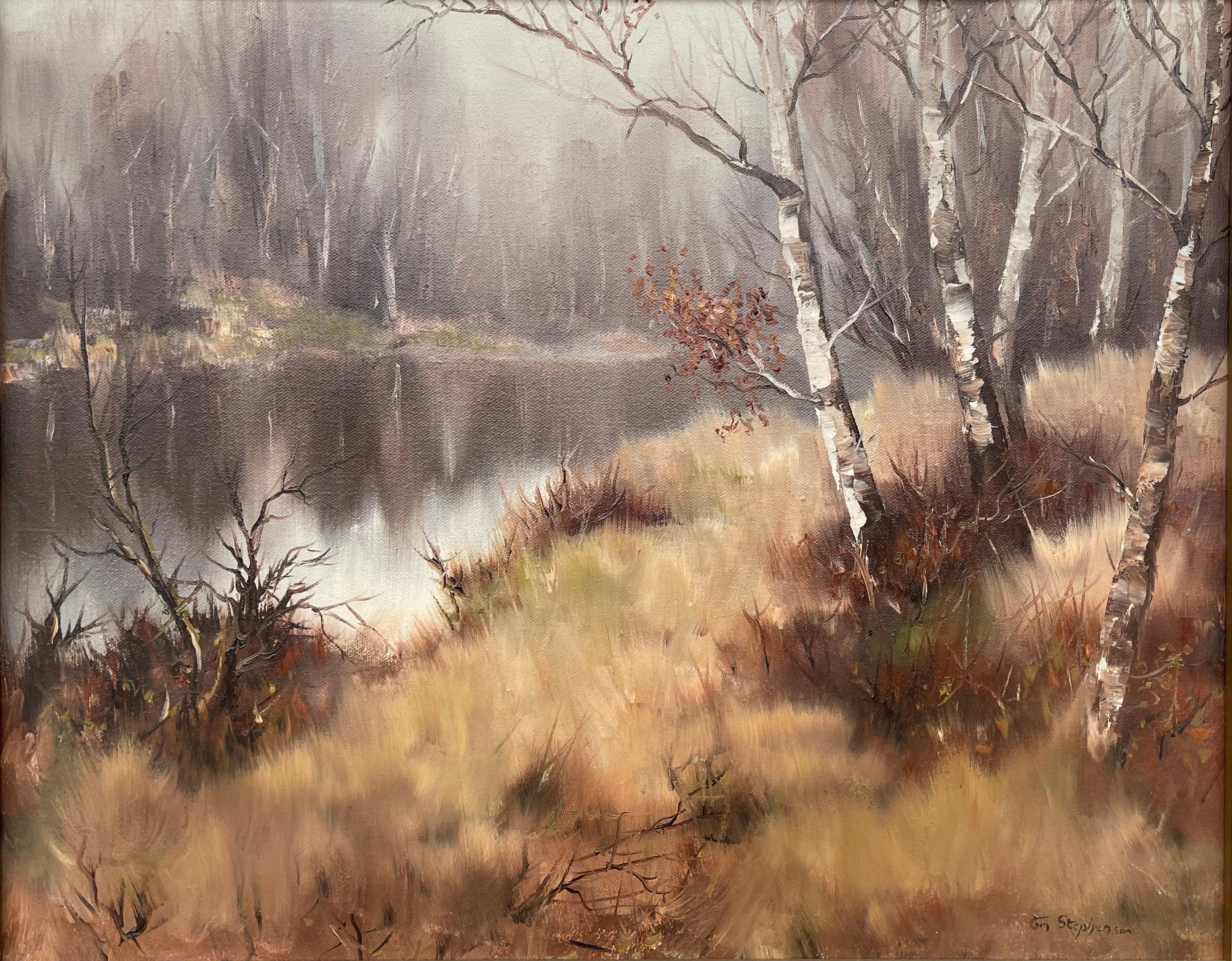 Oil Painting of River Landscape in Ireland Countryside by Modern Irish Artist - Brown Figurative Painting by Tom Stephenson