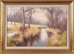 Vintage Oil Painting of River Landscape in Ireland Countryside by Modern Irish Artist