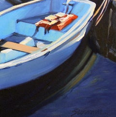 "Blue Morning"  Three Row Boats With Deep Blue Water Reflections