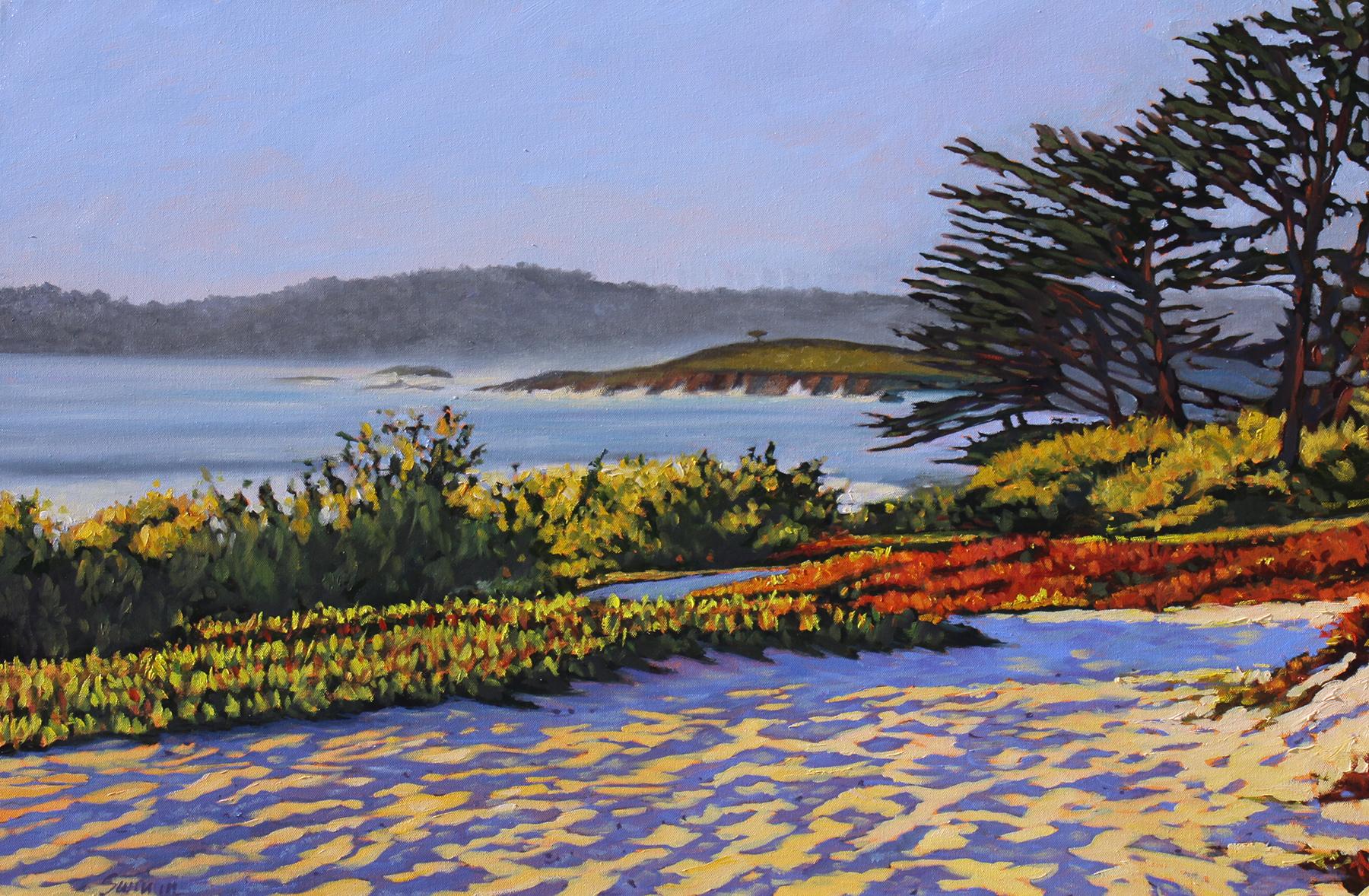 Tom Swimm Landscape Painting -  "Carmel Memories" Central Coast Seascape Scene Oil Painting In Afternoon Light