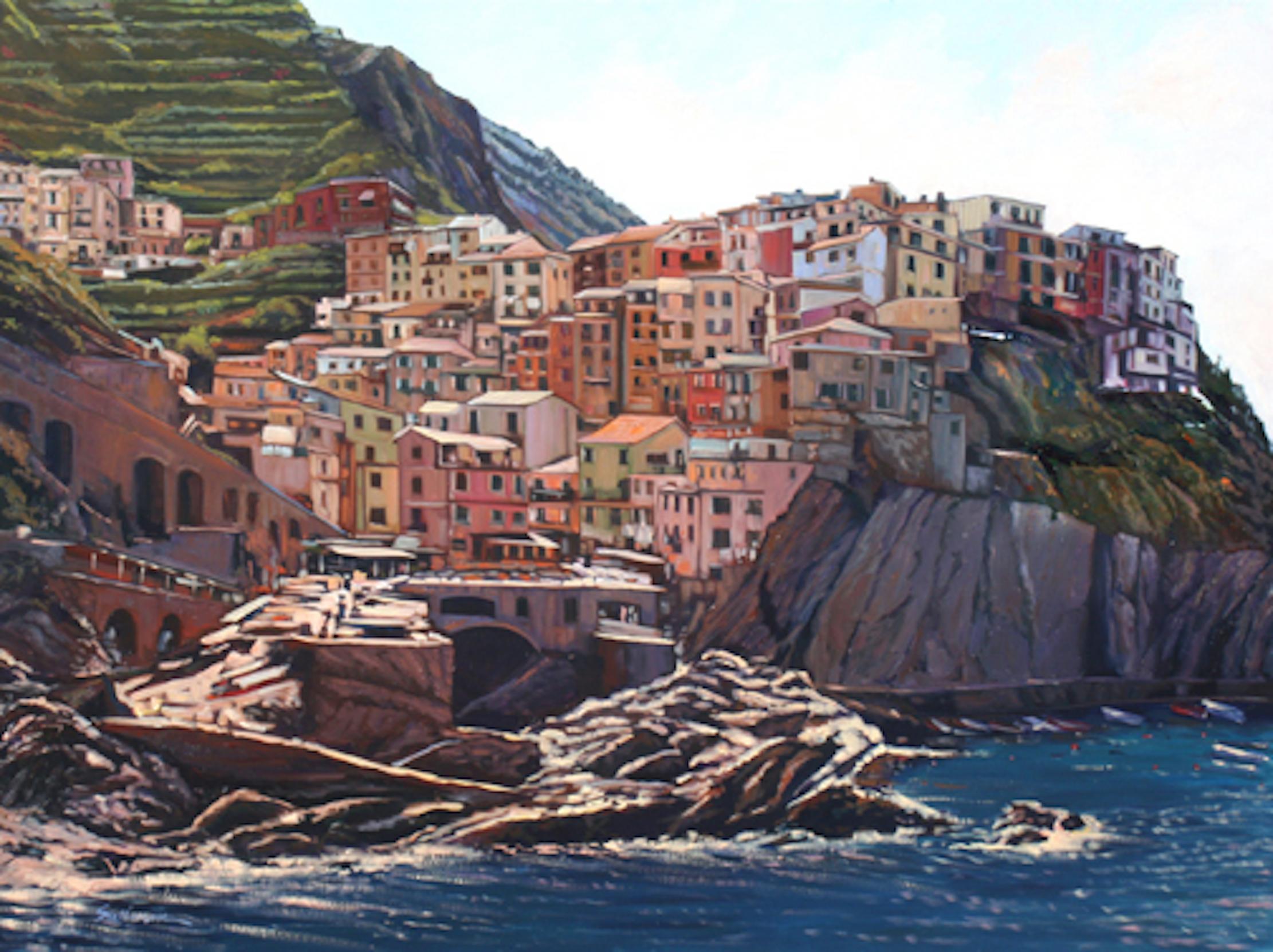 Tom Swimm Landscape Painting -  "Colors of Cinque Terre" Colorful Oil of Italian Riviera