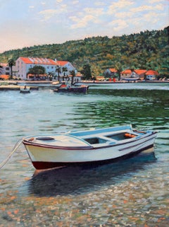 "Colors Of Croatia" Fishing Boat In Harbor With Brilliant Water Reflections