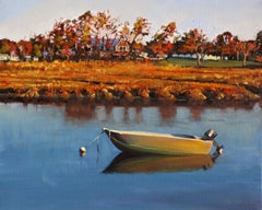 "Essex River Reflections" Row Boat With Deep Blue Water Reflections