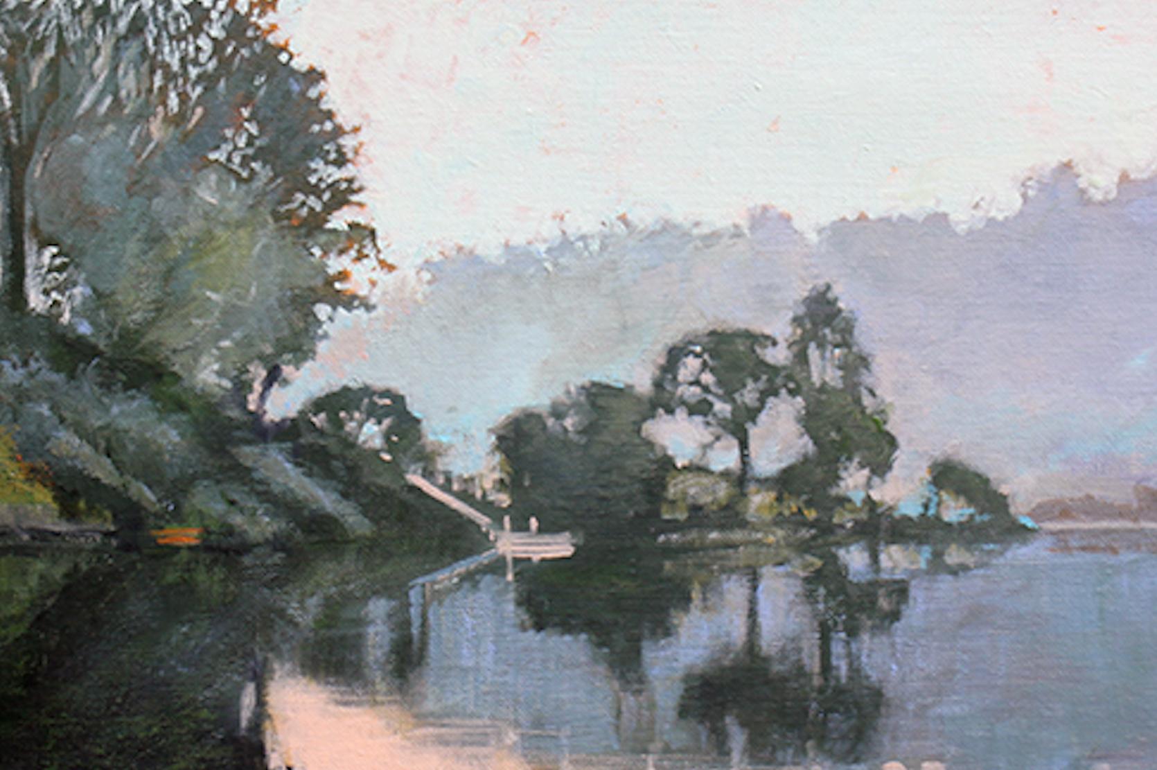 « Main Sunrise », lumière du matin rayonnante - Réalisme américain Painting par Tom Swimm