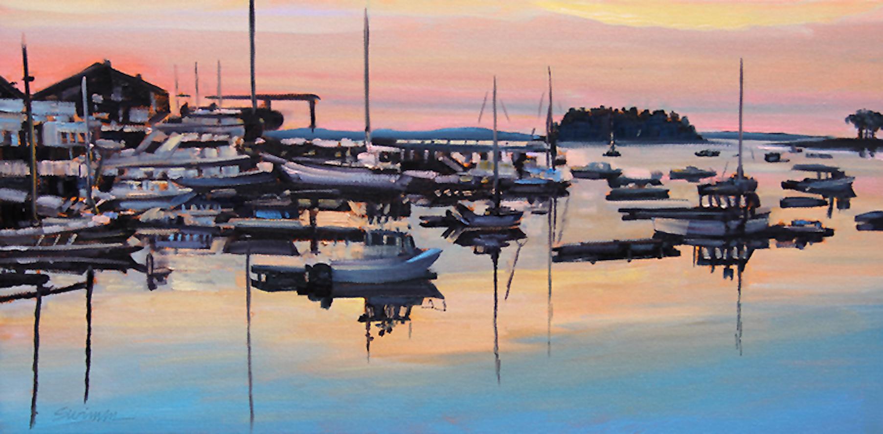 Landscape Painting de Tom Swimm - "Amanecer en Maine" Luz matinal resplandeciente