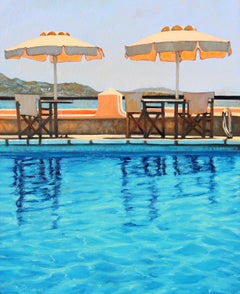  "Mediterranean Memories"  Seaside Pool With Glowing Water Reflections