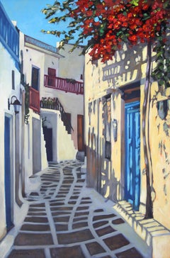 "Morning In Paros"  Colorful Street Scene in Greece