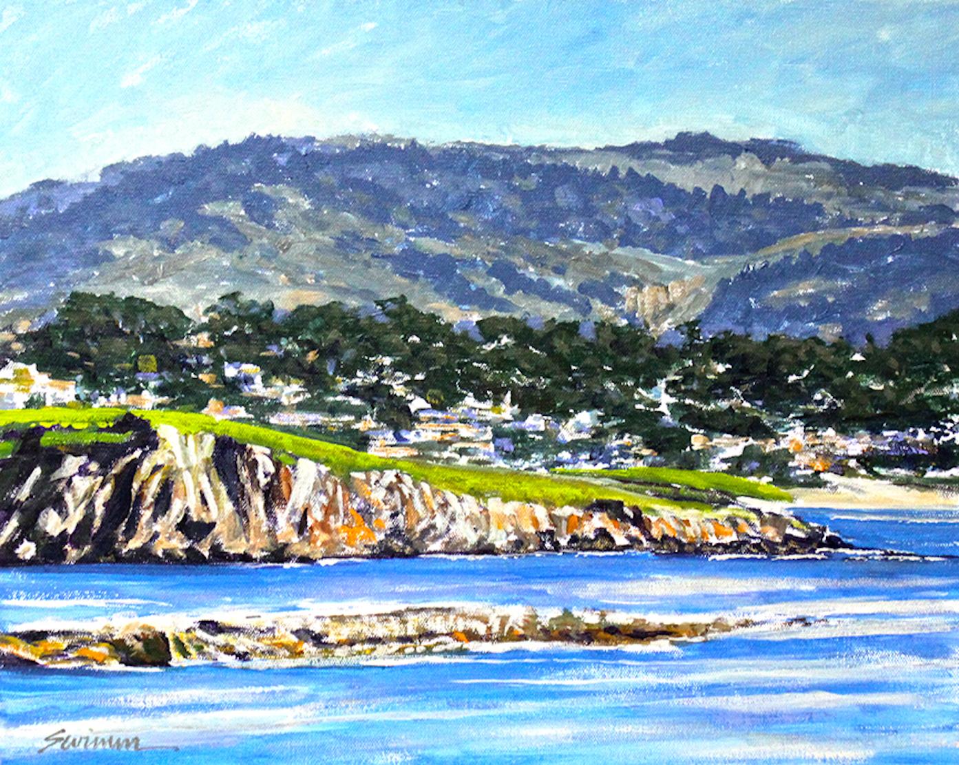 Tom Swimm Landscape Painting - "Pebble Beach Panorama" View from the Pacific