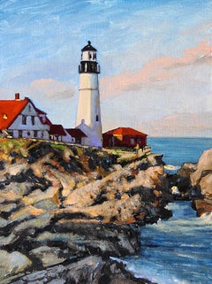 "Cape Elizabeth" New England Coastal Lighthouse Scene 
