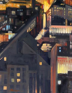 "Horizonte de San Francisco" Escena nocturna llena de color Óleo