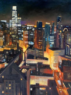 "San Francisco Skyline" Colorful Night Scene Oil