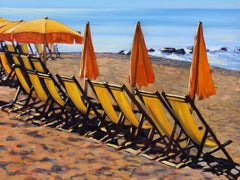  "Yellow Chairs of Positano"  Beach Chairs With Blue Water Reflections 