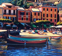 "Song of Portofino" Colorful Harbor Scene on The Italian Riviera Serigraph