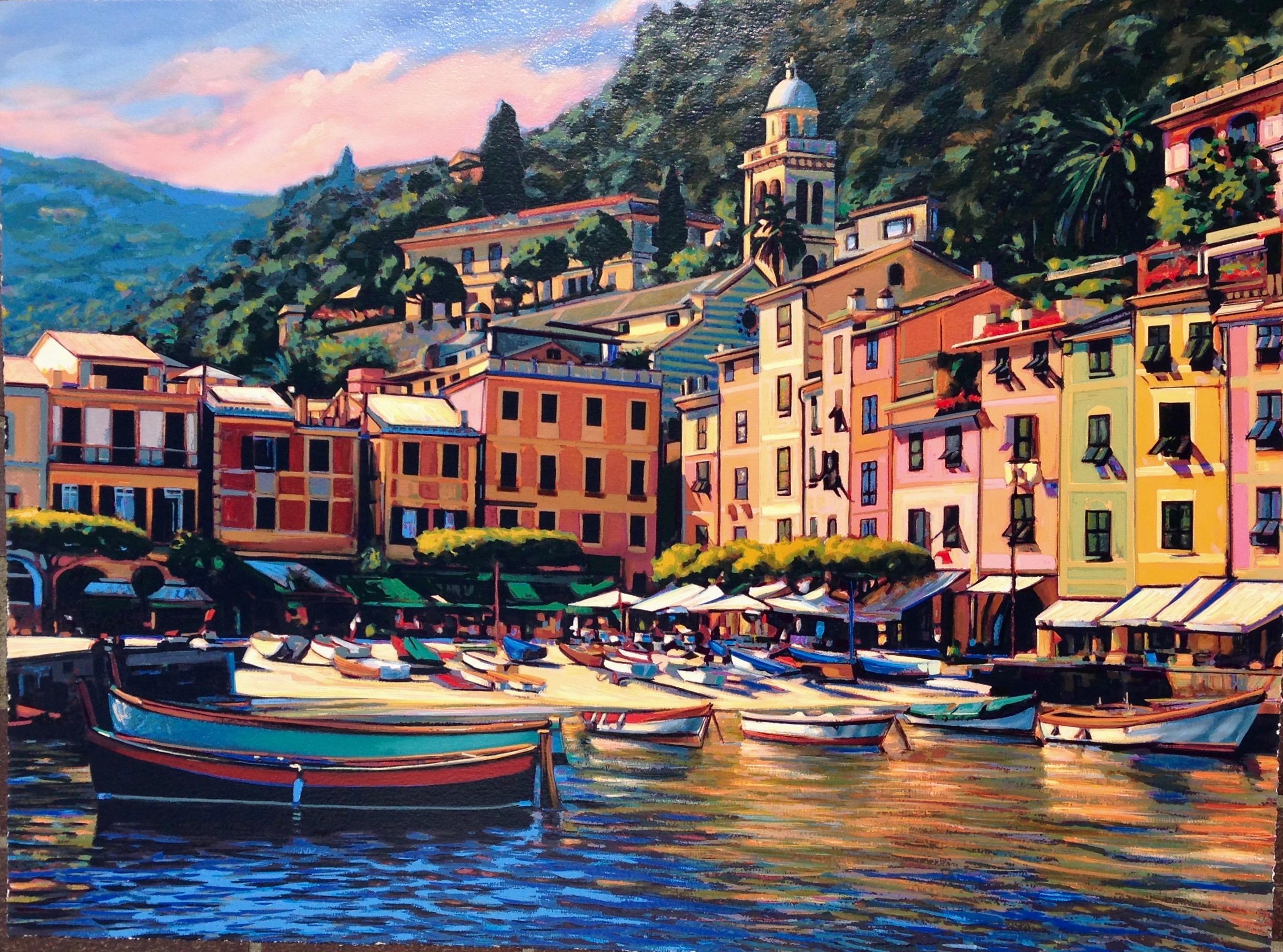  "Song of Portofino" Colorful Harbor Scene on The Italian Riviera Serigraph