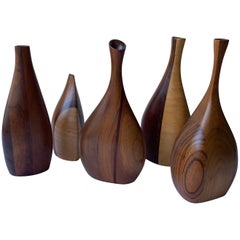 Tom Tramel, Collection of Wood Bottles/Vases/Sculptures, Signed