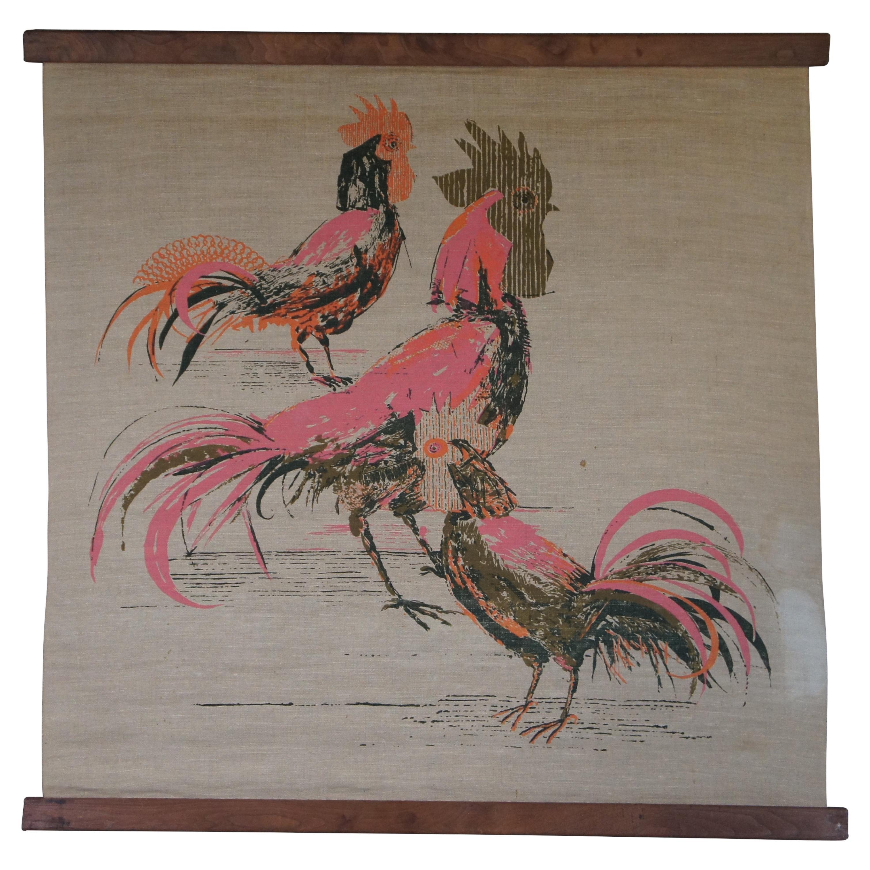 Tom Tru Robert Bushong Raymor Chanticleer Cock tapisserie en lin art 40 po. en vente