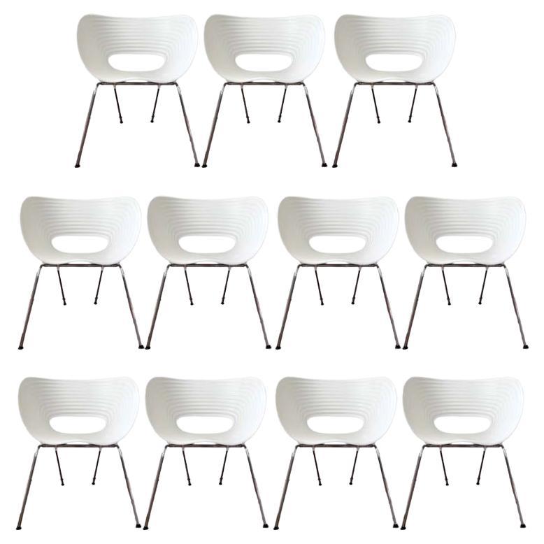 White with chrome legs Tom Vac plastic shell chair designed by Ron Arad and manufactured by Vitra, Germany 1999. Tom Vac chair offers a high degree of comfort both indoors and out. With an opening at the rear, the corrugated plastic seat facilitates