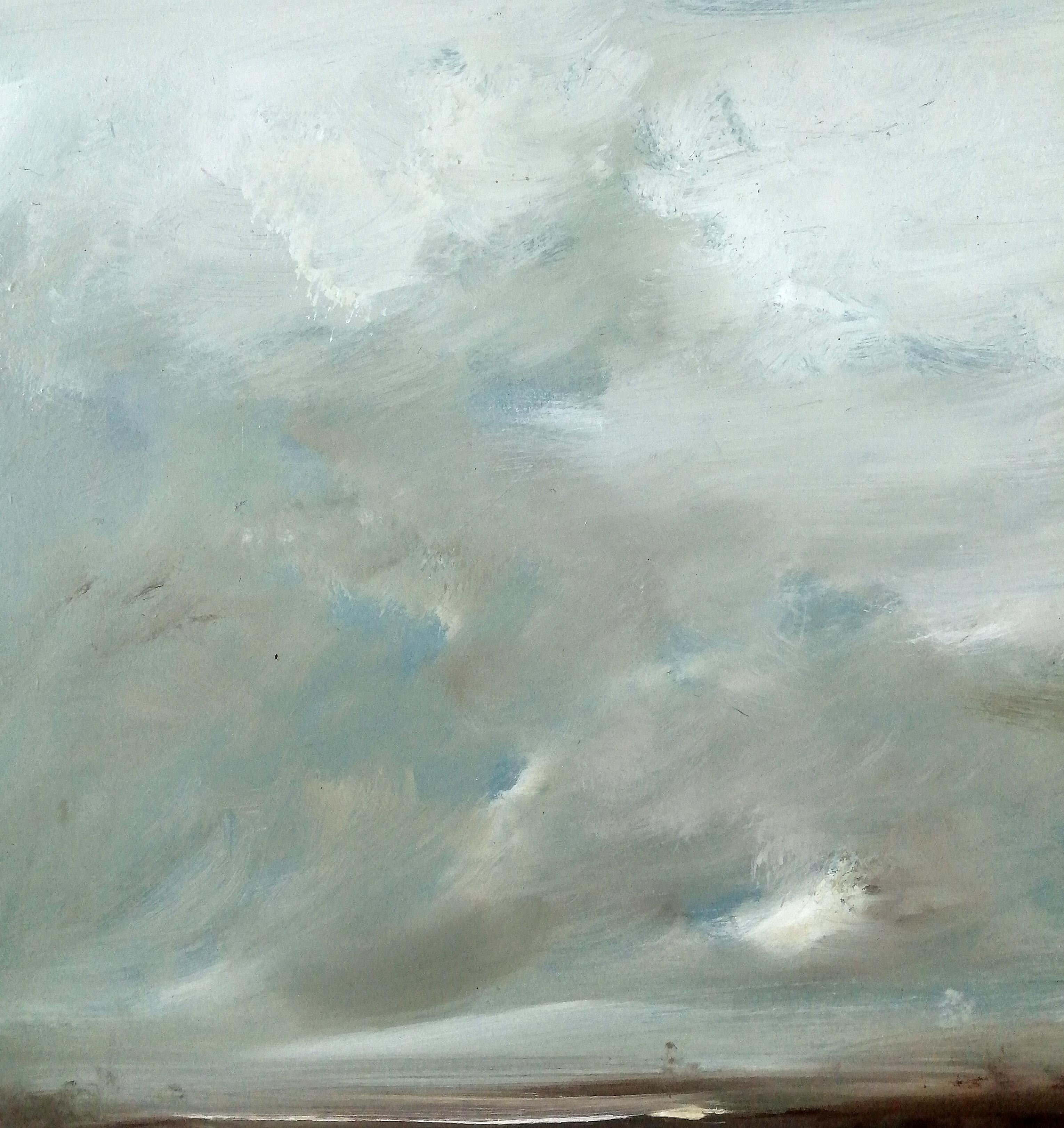 Windswept Landscape - Fine Impressionist Atmospheric Oil on Board Painting For Sale 1