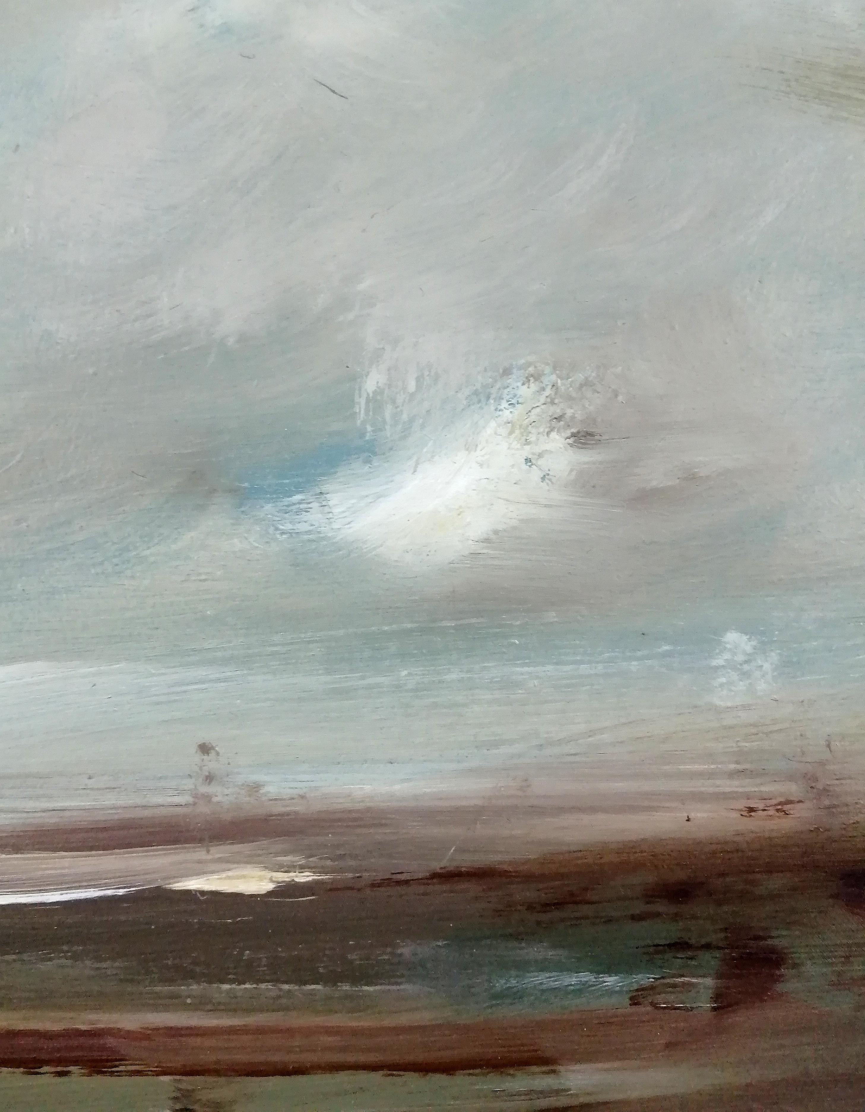 Windswept Landscape - Fine Impressionist Atmospheric Oil on Board Painting For Sale 2