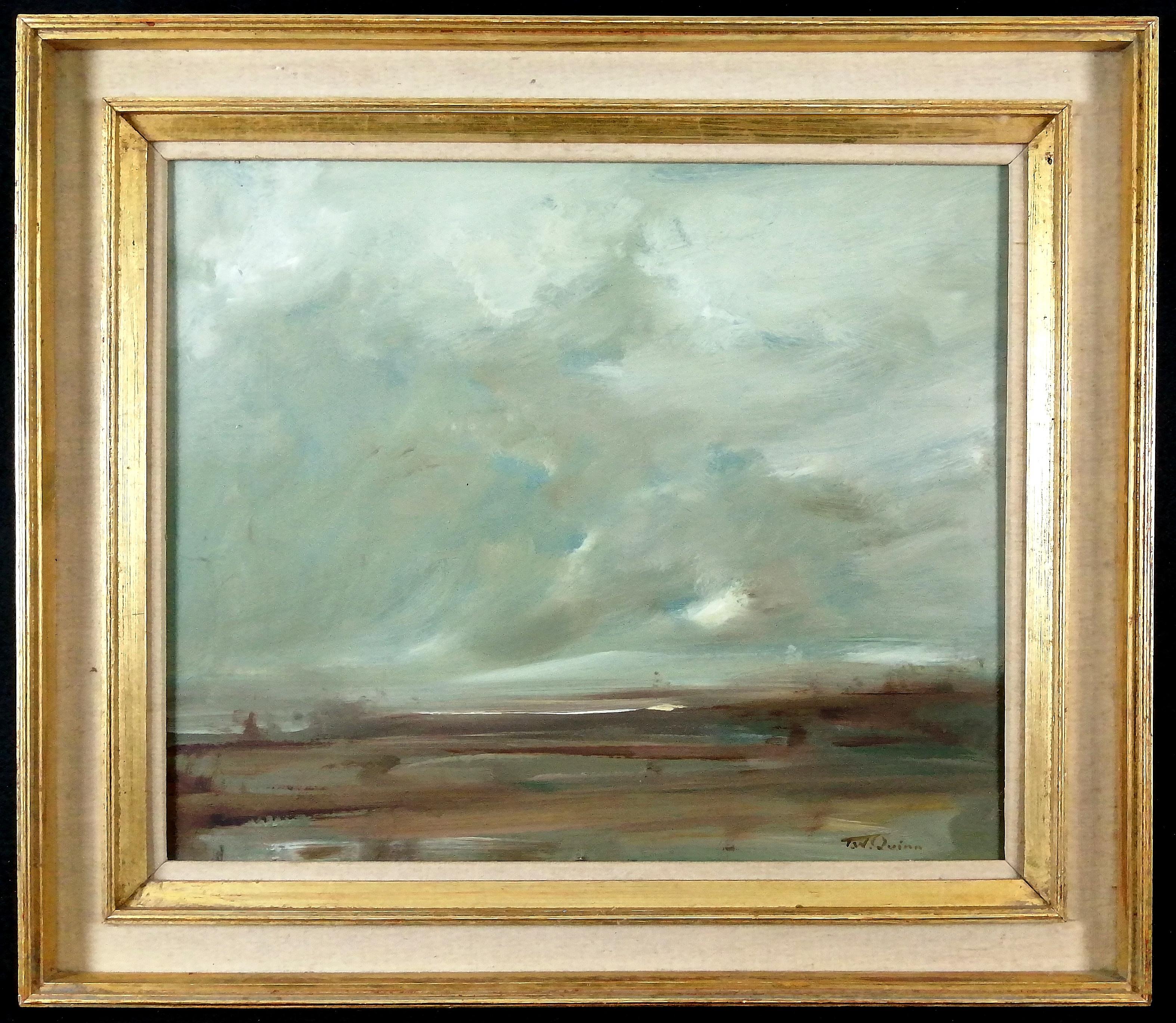 Tom W. Quinn Landscape Painting - Windswept Landscape - Fine Impressionist Atmospheric Oil on Board Painting